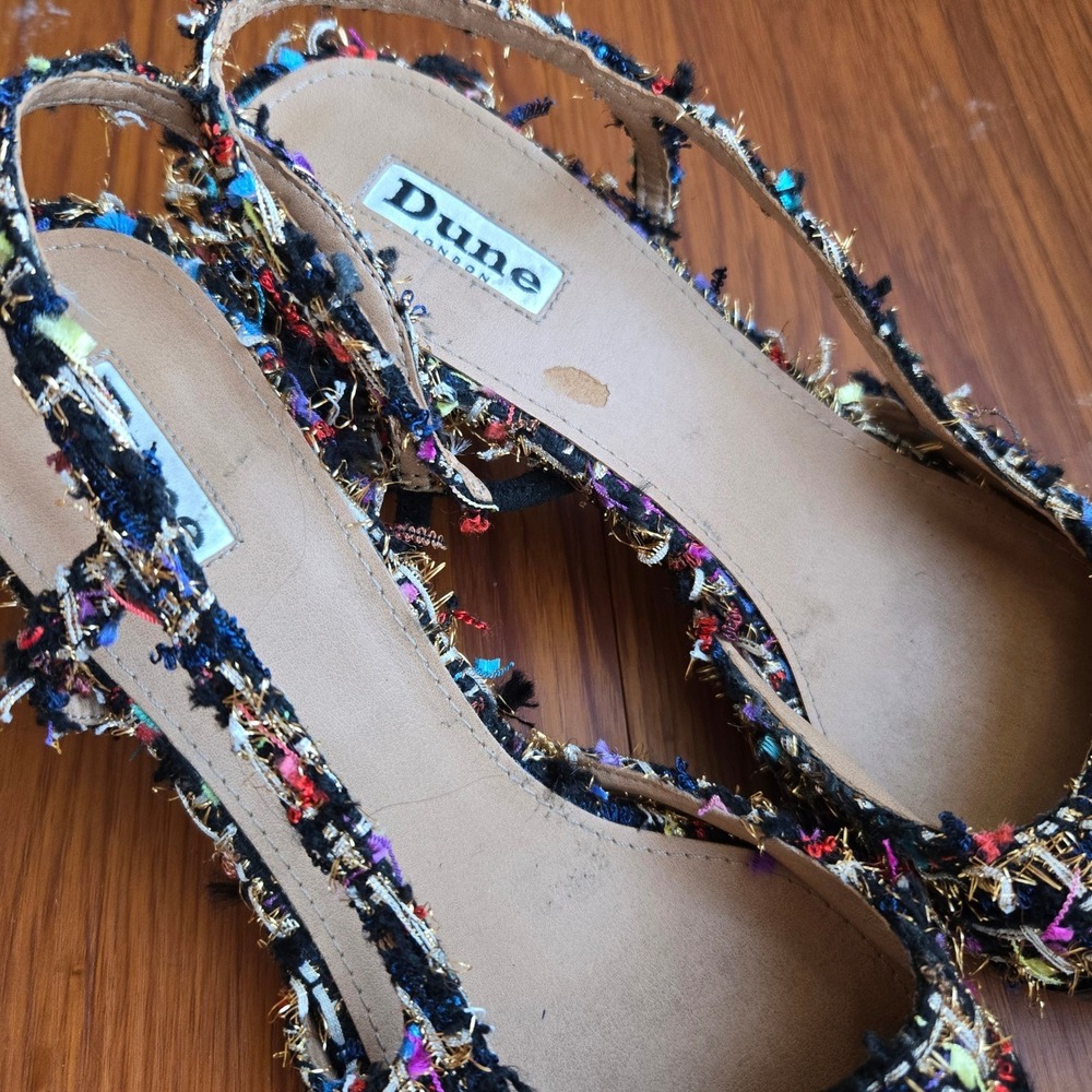 Dune London Sz 39 EU / 8 US Tweed Slingback Block Heel Pumps with Patent Cap Toe - Picture 3 of 6